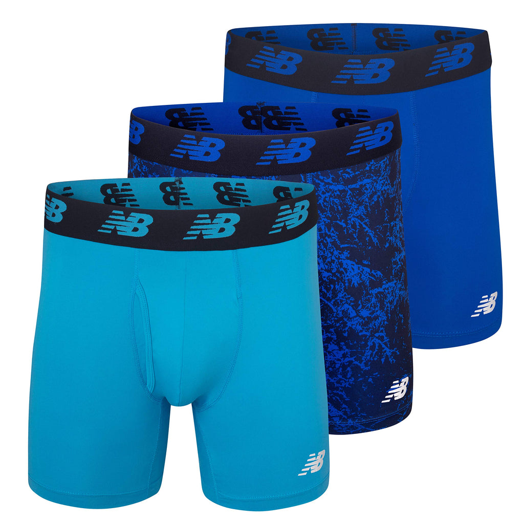 New Balance Men's Performance Boxer Briefs with Fly, Breathable Stretch Underwear, Moisture Wicking, Soft Waistband (3 Pack), Cadet/Team Royal/Royal, Medium