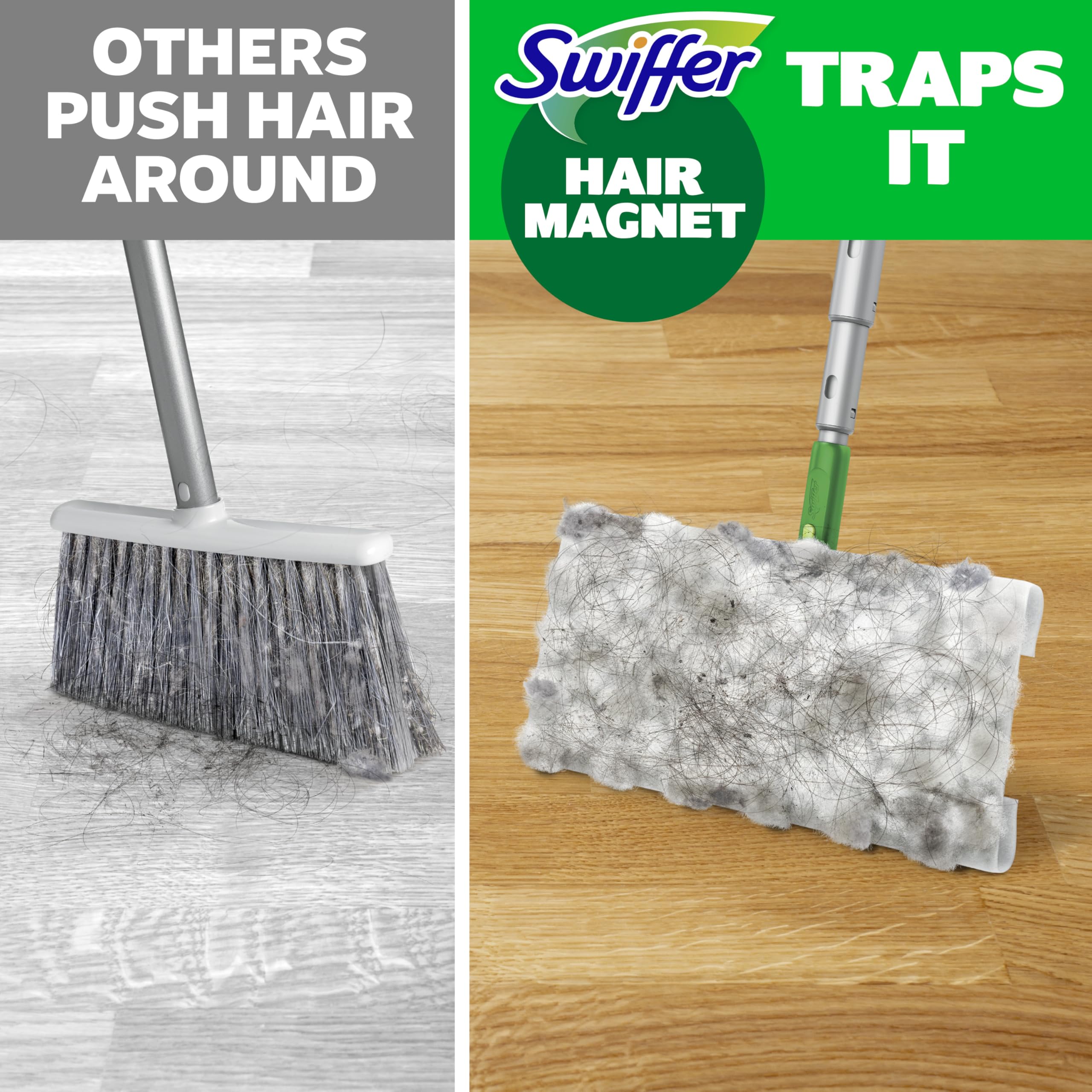 Swiffer Hair Magnet Deluxe Starter Kit with Collapsible Pole, 9 Hair Magnet Dry Cloths, 2 Bonus Mop & Go Wet Cloths