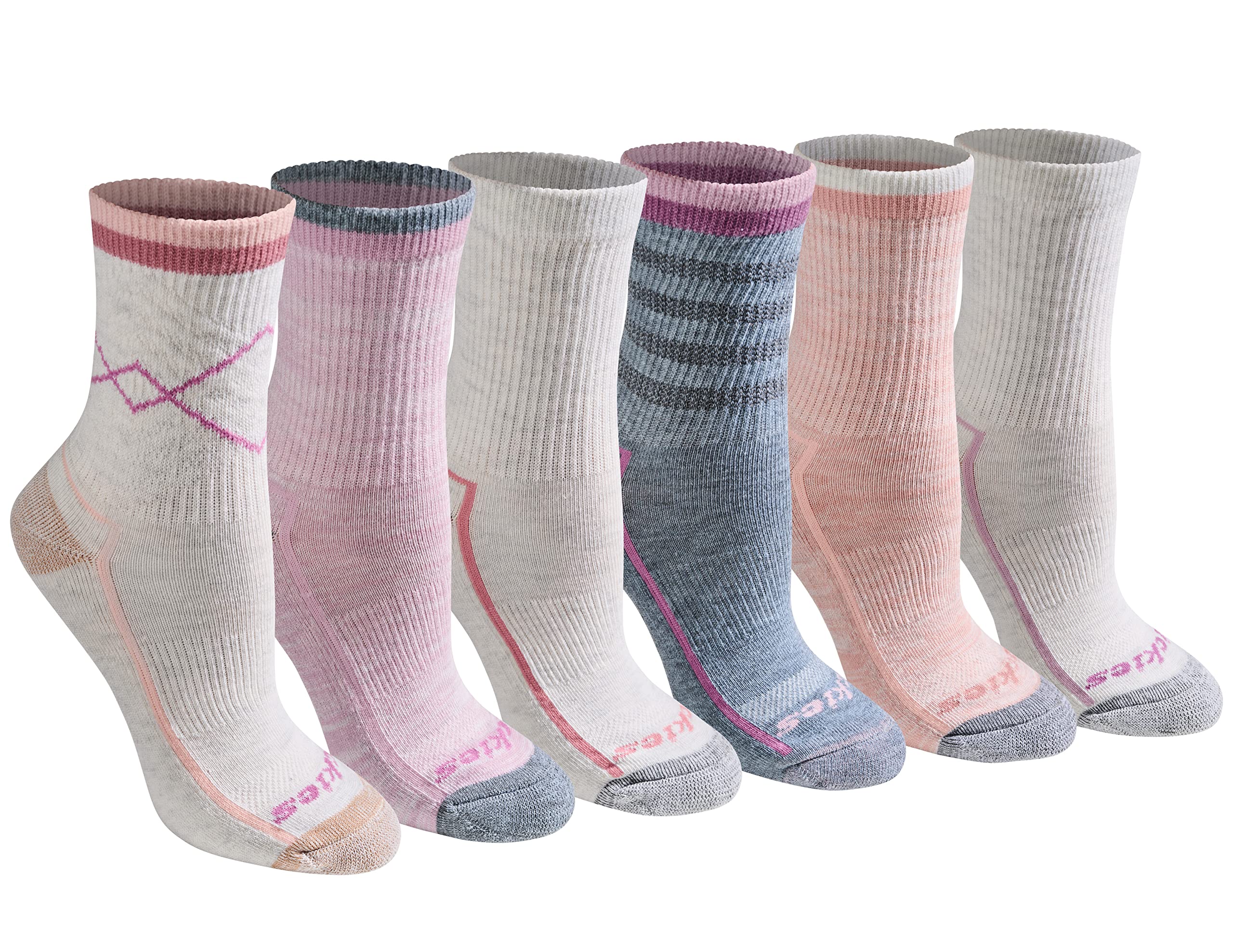 Dickies Women's Dri-Tech Advanced Moisture Wicking Mid-Crew Socks, Available in M-L (6,12 Pairs), Blush Assorted (6 Pairs), Medium