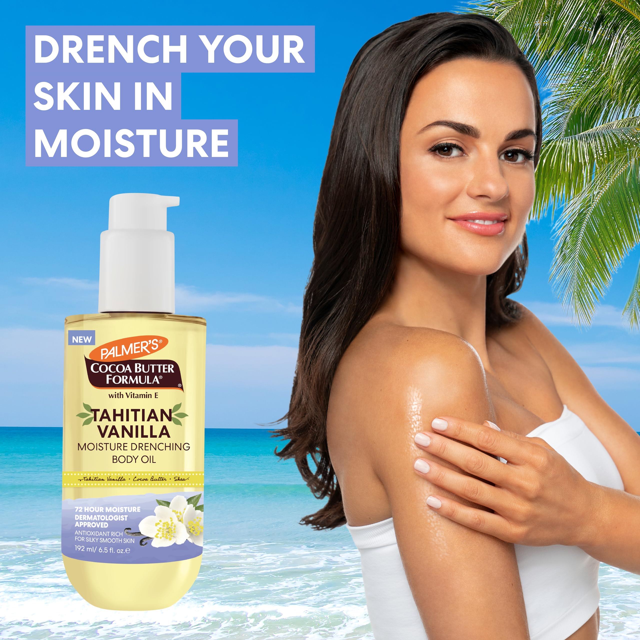 Palmer's Cocoa Butter Formula Body Oil, Moisture Drenching Tahitian Vanilla, 6.5 Oz, 72Hr Hydration with Shea Butter & Vitamin E for Softer Skin, Protects & Soothes Dryness, Dermatologist Approved
