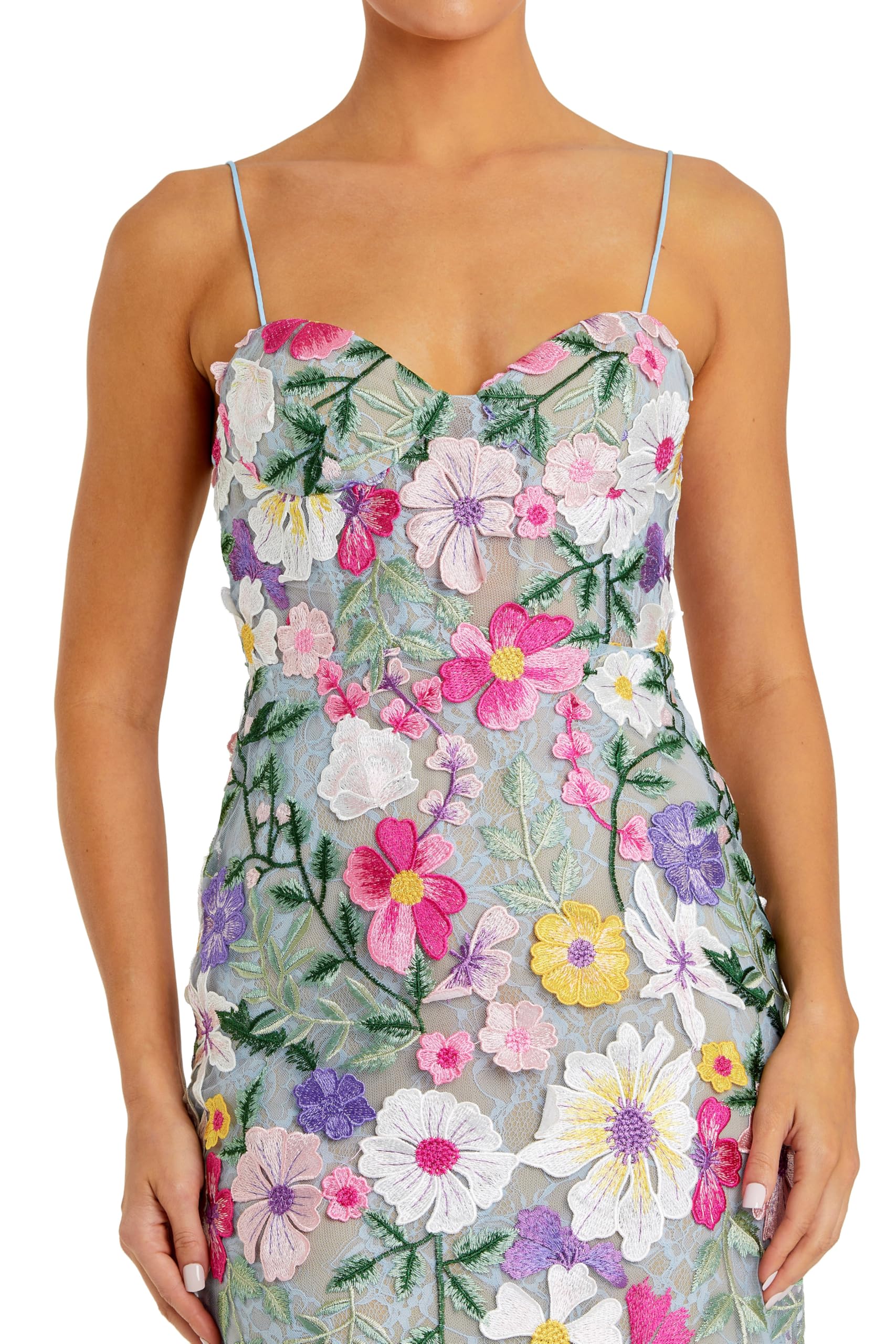 Mac Duggal Sage Multi Petite Floral Embroidered Bustier Maxi