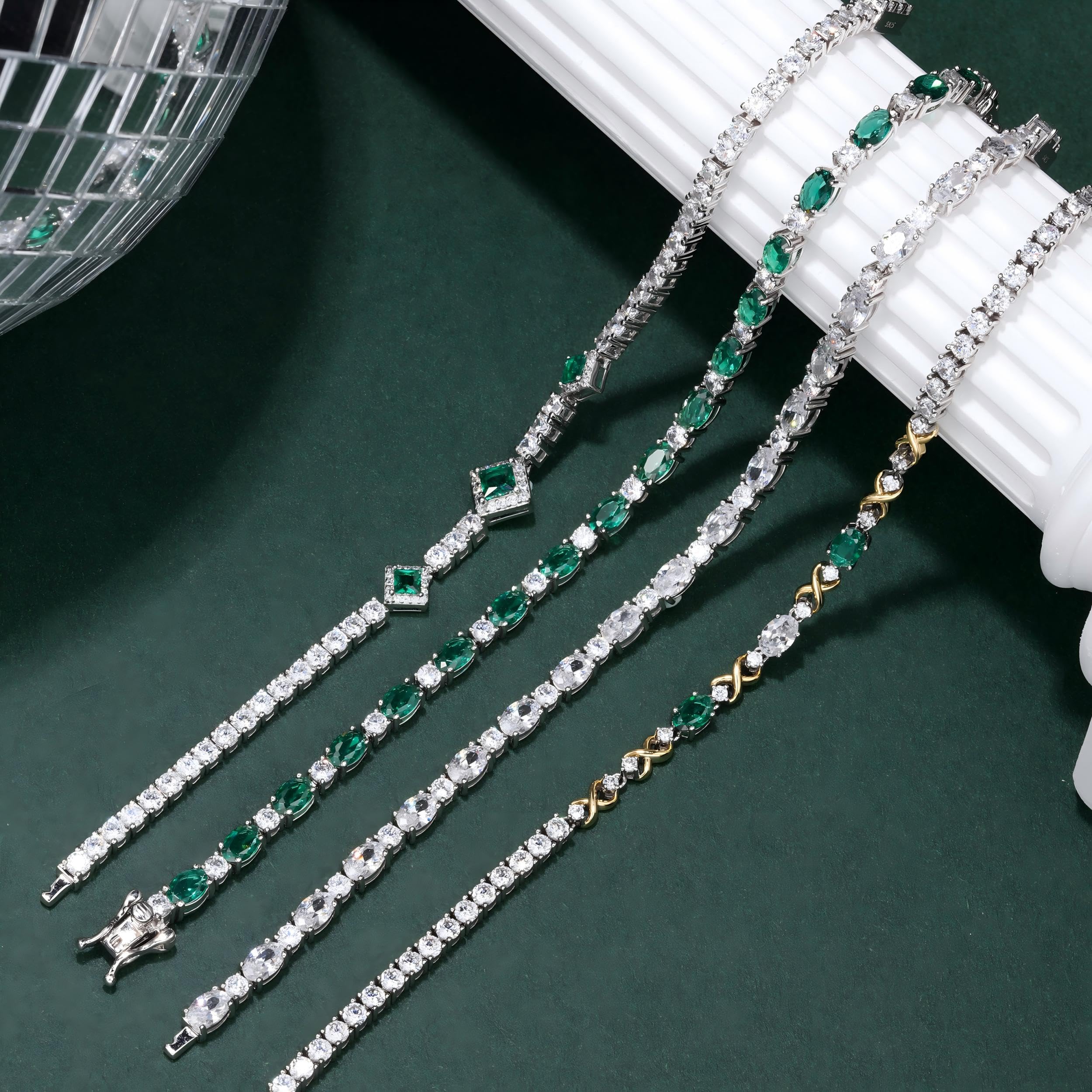 FANCIME May Birthstone Bracelets Sterling Silver Created Emerald Tennis Bracelet Emerald Fine Jewelry Gift for Women