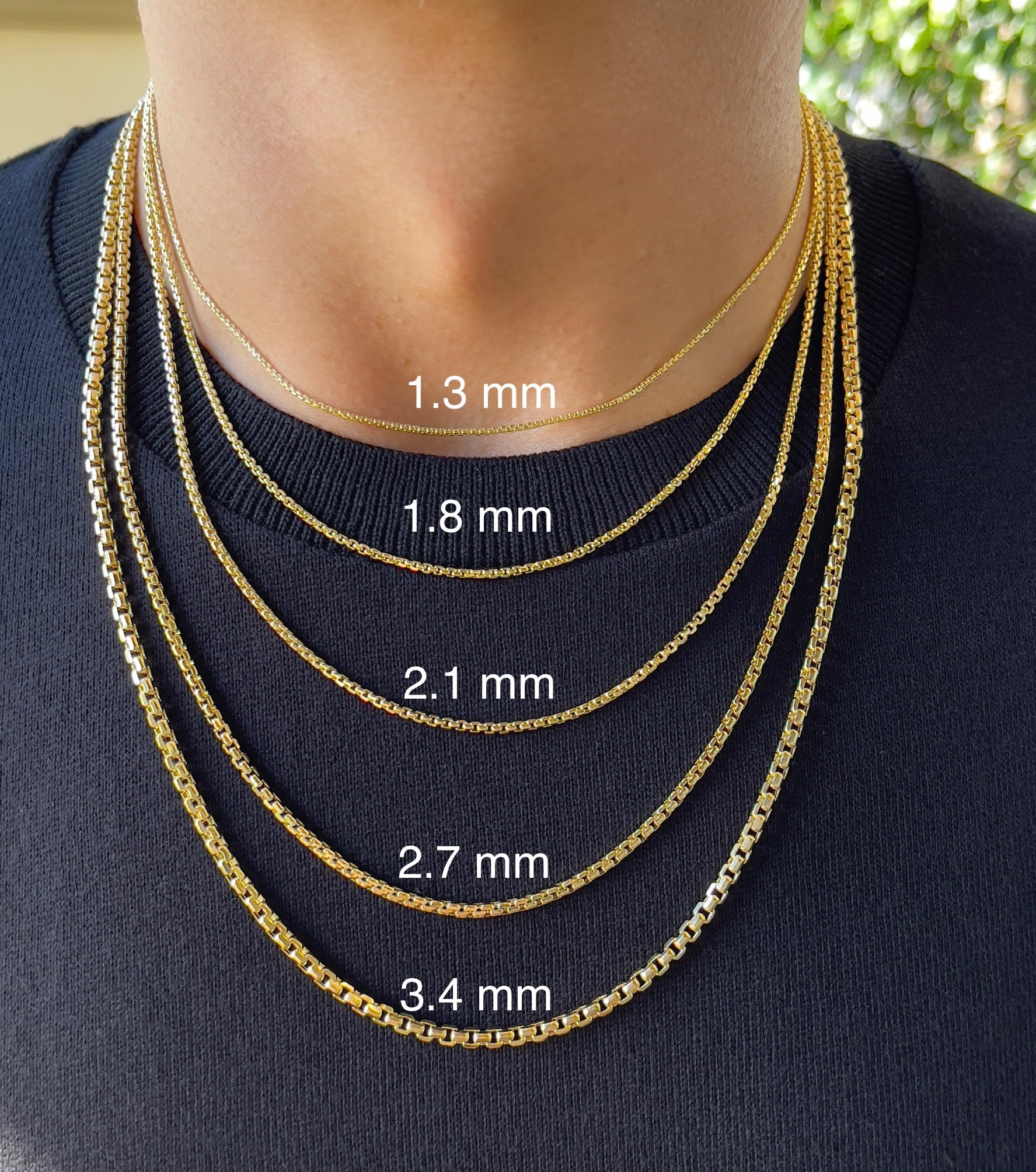 JEWELHEART 14K Real Gold Round Box Chain 1.8mm Yellow Real Gold Chains For Men Diamond Cut Link Chain Necklace For Women with Lobster Clasp 24"