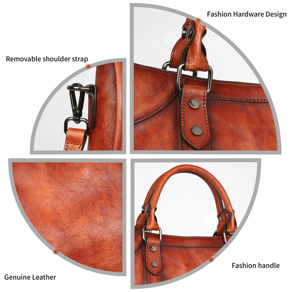 Iswee Dark Brown Leather Purse for Women Satchel Handbags Shoulder Tote
