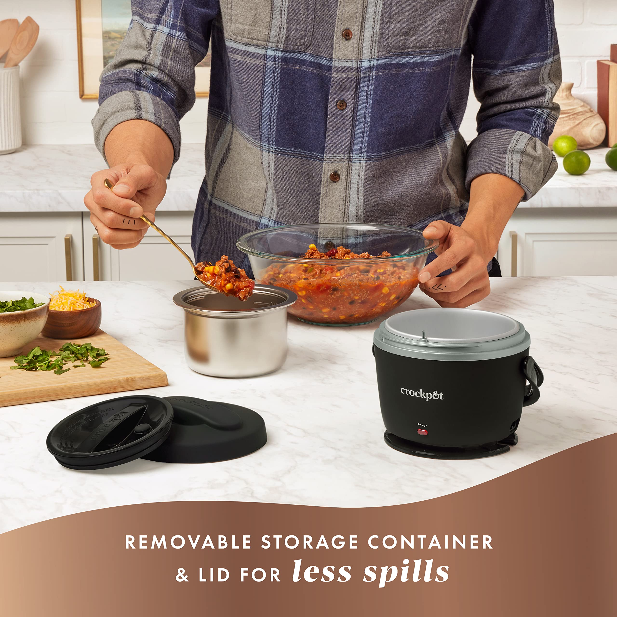 Crock-Pot Electric Lunch Box 20-Ounce Portable Food Warmer Black Licorice Perfect for Travel On-the-Go & Office Use | Stylish Spill-Free & Dishwasher-Safe | Ideal Men & Women's Gifts