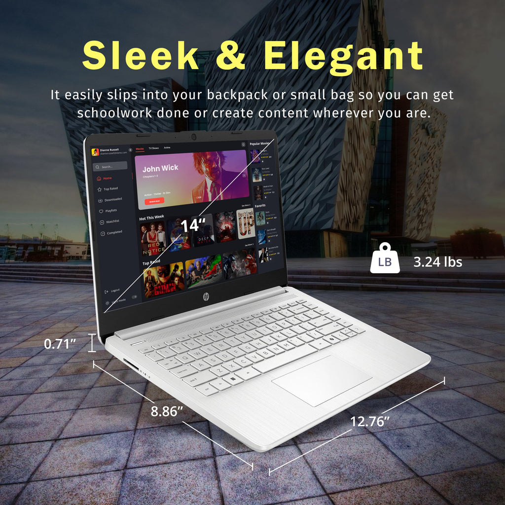 HP Stream 14" HD BrightView Laptop, Intel Celeron N150, 16GB RAM, 288GB Storage (128GB UFS + 160GB Docking Station Set), Intel UHD Graphics, 720p Webcam, Wi-Fi, 1 Year Office 365, Win 11 S, Silver