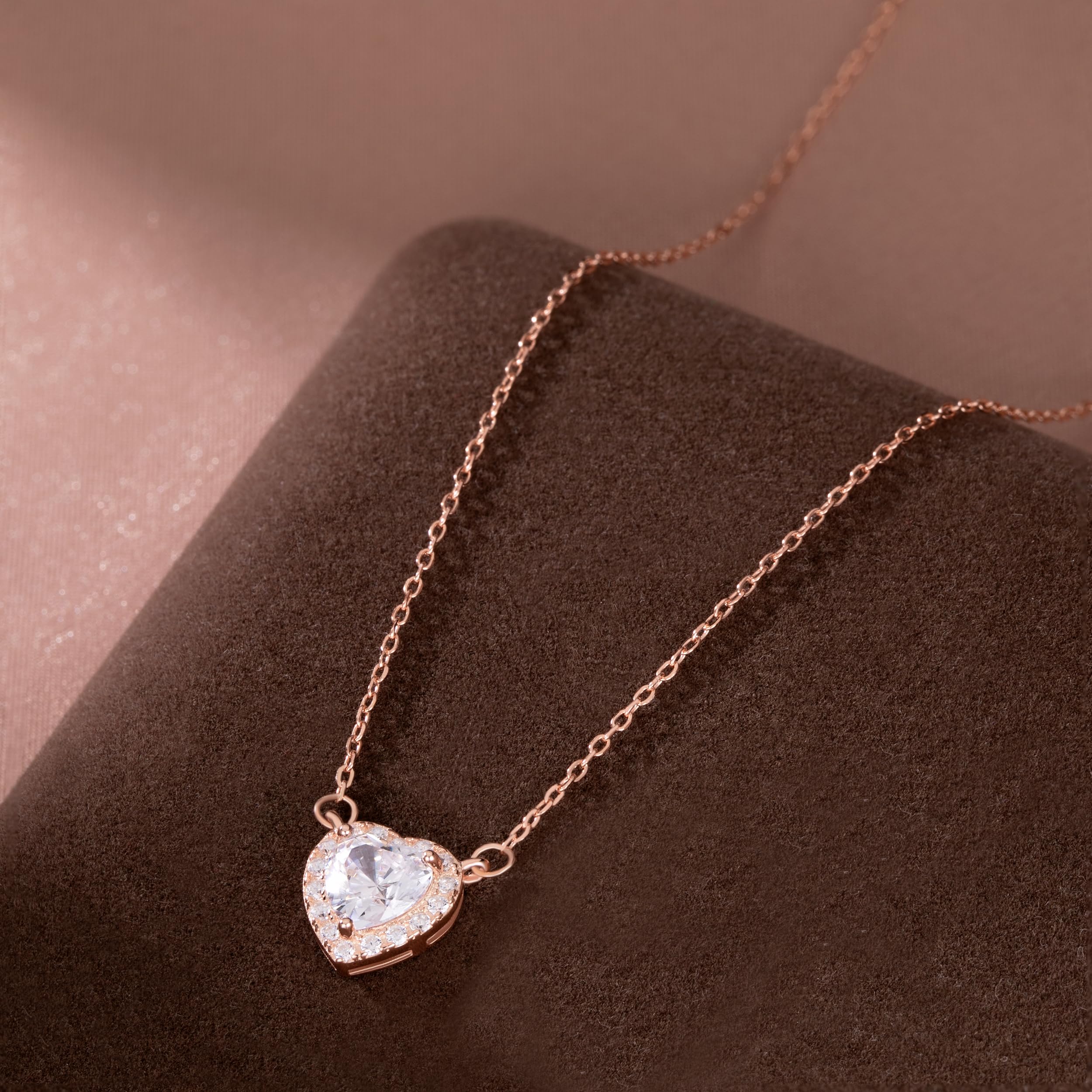 SLUYNZ 925 Sterling Silver CZ Love Choker Necklace for Women Teen Girls Sweet Heart Pendant Necklace for Her Birthday Anniversary (C-Rose Color)