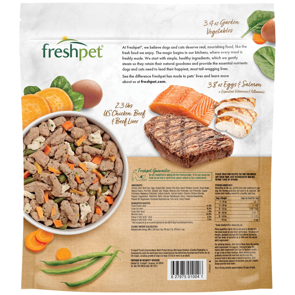 Freshpet Dog Food, Multi-Protein Complete Meal, Chicken, Beef, Egg and Salmon Recipe, 3Lb