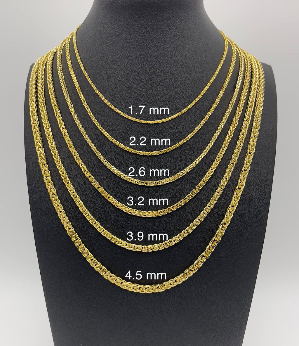 JEWELHEART 14K Gold Square Wheat Chain Necklace - 2.6mm Braided 14K Yellow Gold Chain For Men Foxtail Gold Chain Diamond Cut Real Gold Necklaces For Women with Lobster Clasp 24"