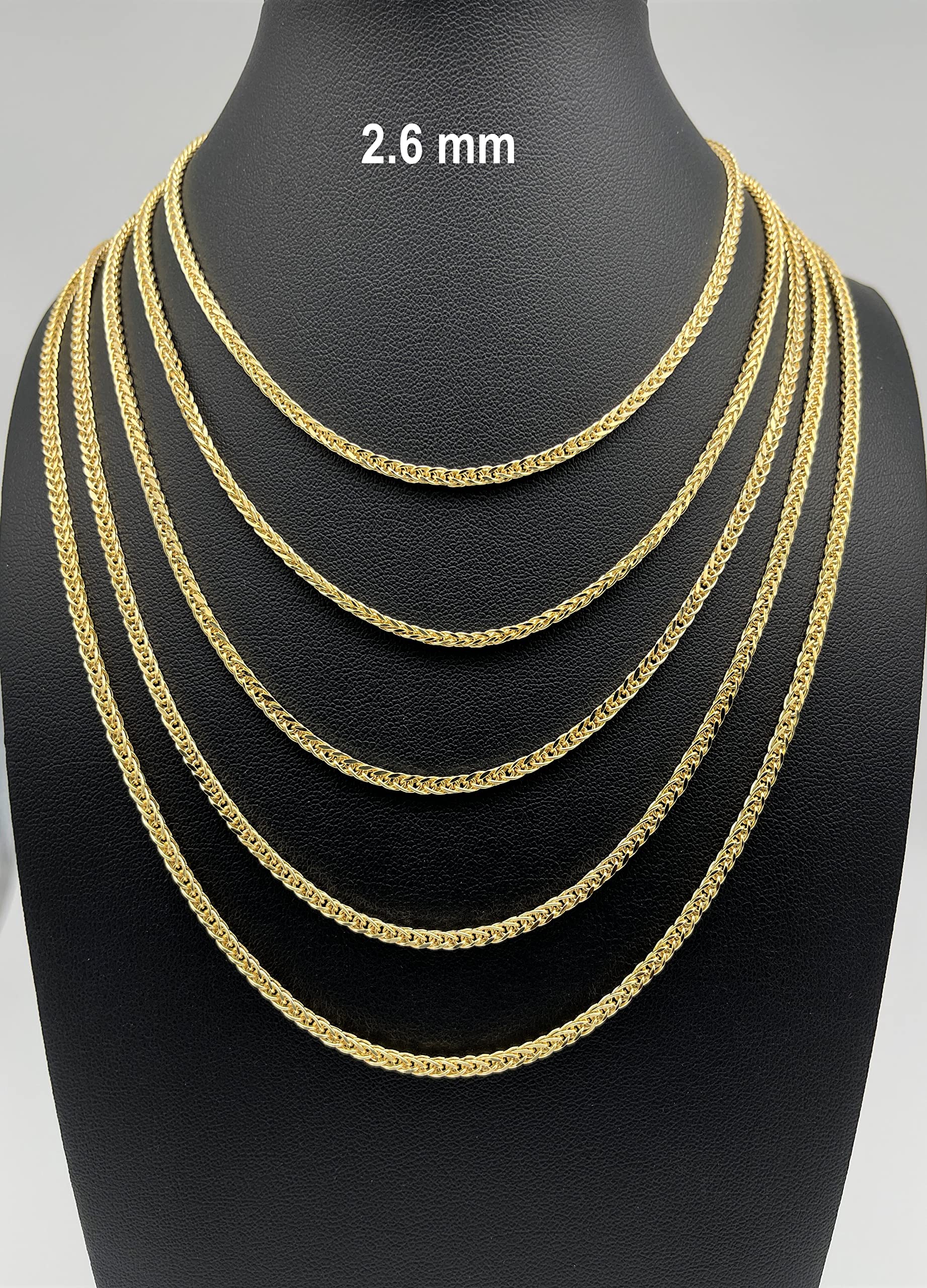 JEWELHEART 14K Gold Square Wheat Chain Necklace - 2.6mm Braided 14K Yellow Gold Chain For Men Foxtail Gold Chain Diamond Cut Real Gold Necklaces For Women with Lobster Clasp 24"