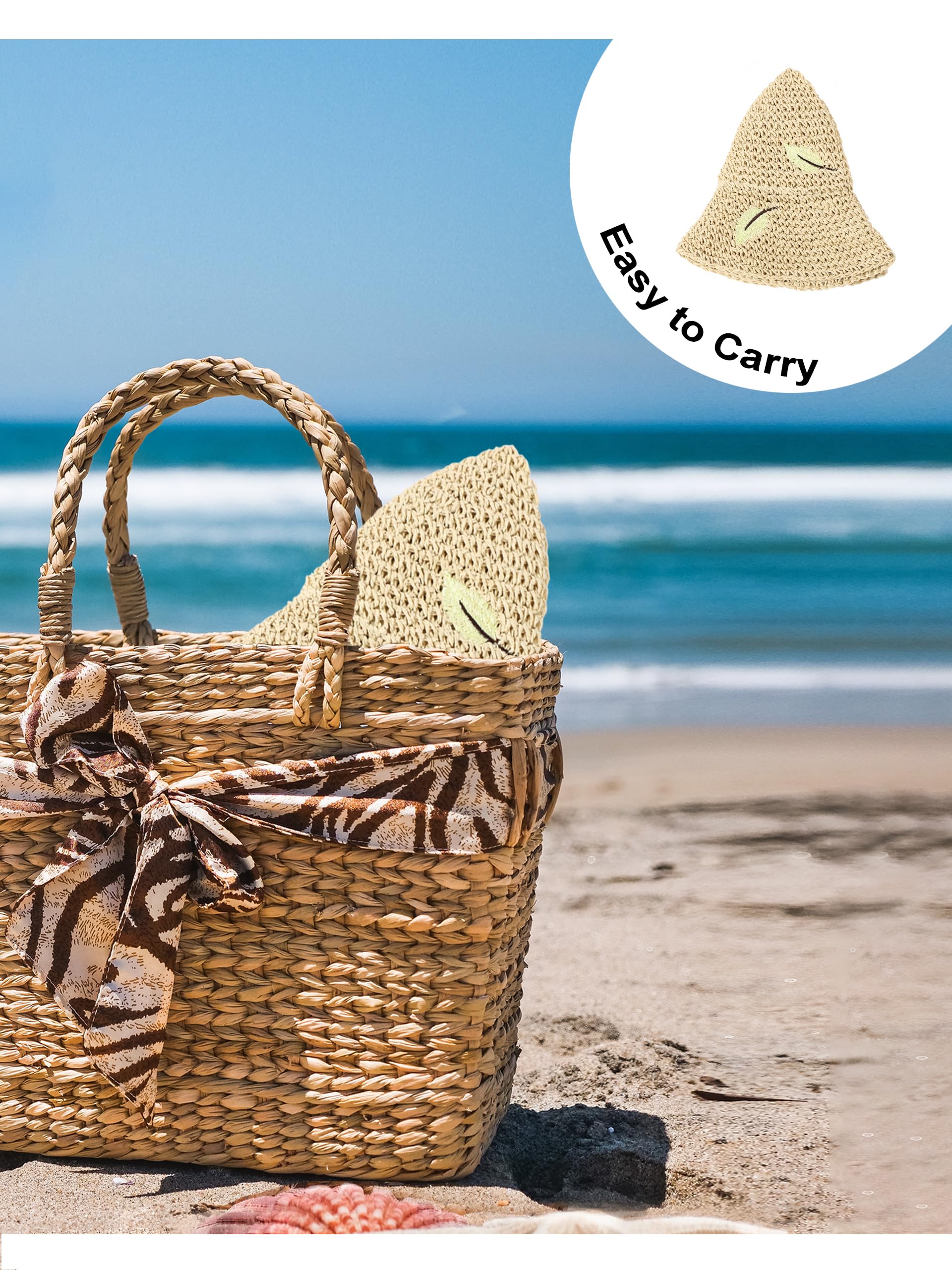 LA CARRIE Womens Sun Hat Floppy Packable Wide Brim UV Protection UPF 50+ Straw Hat with Embroidery for Summer Beach(Beige)
