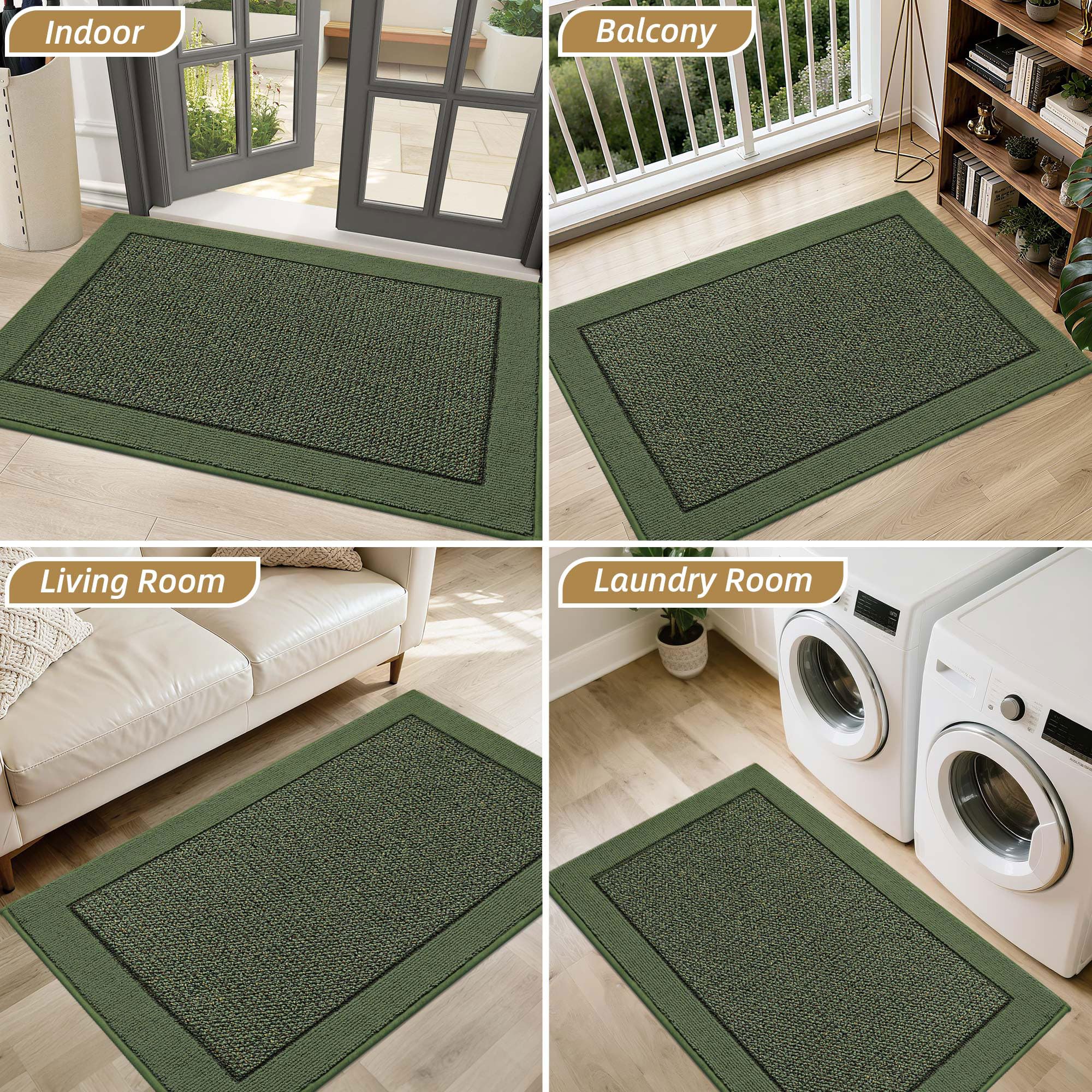 BEQHAUSE Indoor Door Mat 20" x 32", Dirt Trapper Door Mats Non-Slip Entryway Rugs Washable, Resist Dirt Absorbent Welcome Mat, Low Profile Floor Mats for Front Back Door and Entryway, Green