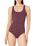 Amazon Essentials Women's One-Piece Scoop Neck Coverage Swimsuit (Available in Plus Size), Brick Red Leopard, Medium