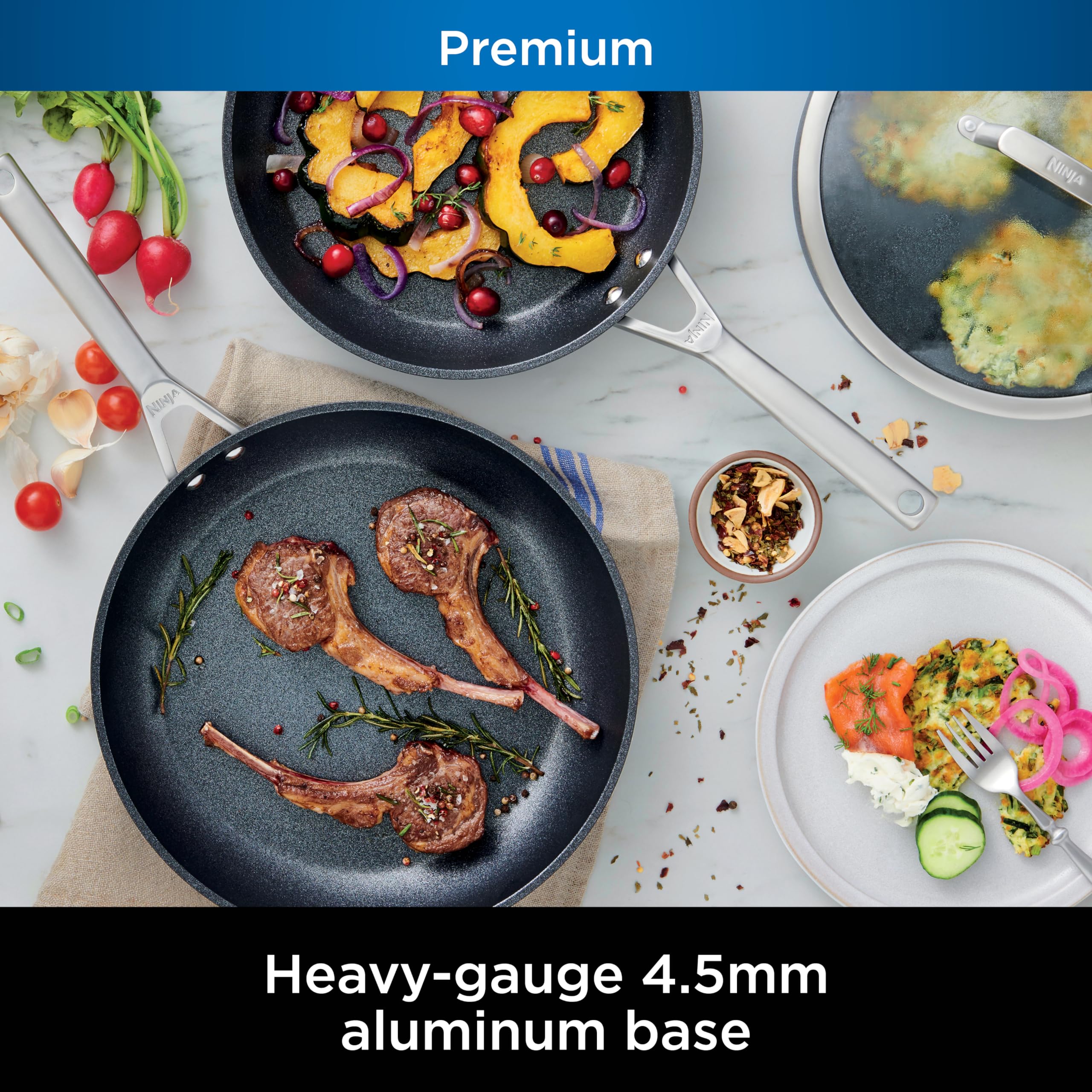 Ninja C38000 Foodi NeverStick Premium 8-Piece Cookware Set with Glass Lids, Hard-Anodized, Nonstick, Durable & Oven Safe to 500°F, Slate Grey