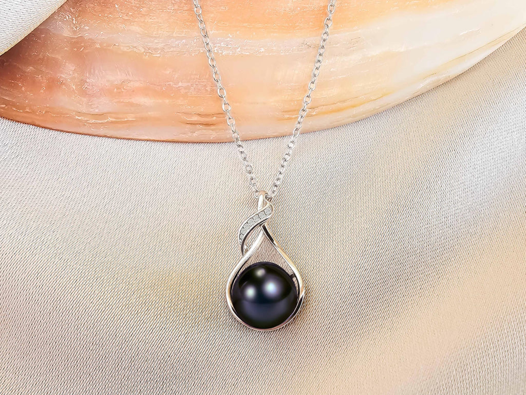 PEARLURA AAA+ 9mm Natural Black pearl necklace for women - Real pearls necklace - Wedding anniversary's gift for wife - ( 925 sterling Silver) cultured necklaces for women - black pearls necklace - christmas gifts for wife - pearl pendant