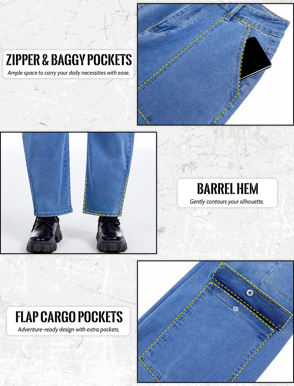 Eddoyee Barrel Jeans Women Cargo Ankle Pants Casual Wide Leg Baggy Denim Pants High Waist Trousers Stretchy with 6 Pockets(Blue Jeans, Large)