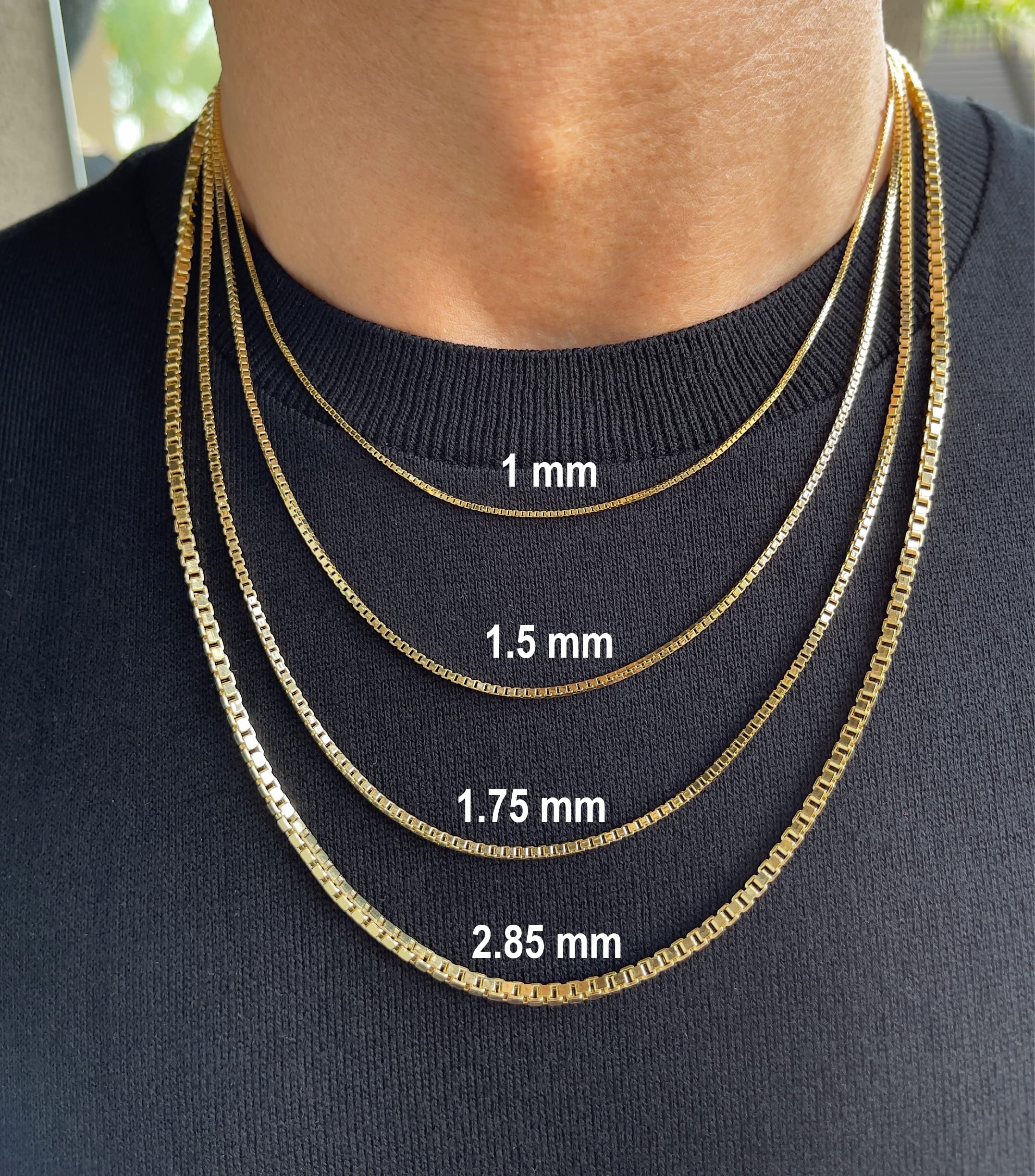 JEWELHEART 14K Real Gold Box Chain - 1mm Diamond Cut Yellow Gold Link Chain Necklace For Men - Dainty Gold Pendant Necklace For Women with Lobster Clasp 24"