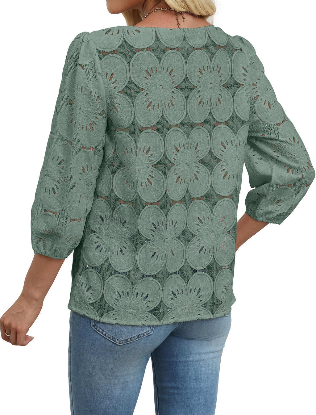 Sampeel Spring Tops for Women Trendy 2026 Summer Vacation Outfits Business Casual Work Tops 3/4 Sleeve T Shirts Comfy Tshirts Shirts Cute Fashion Clothing Green XL