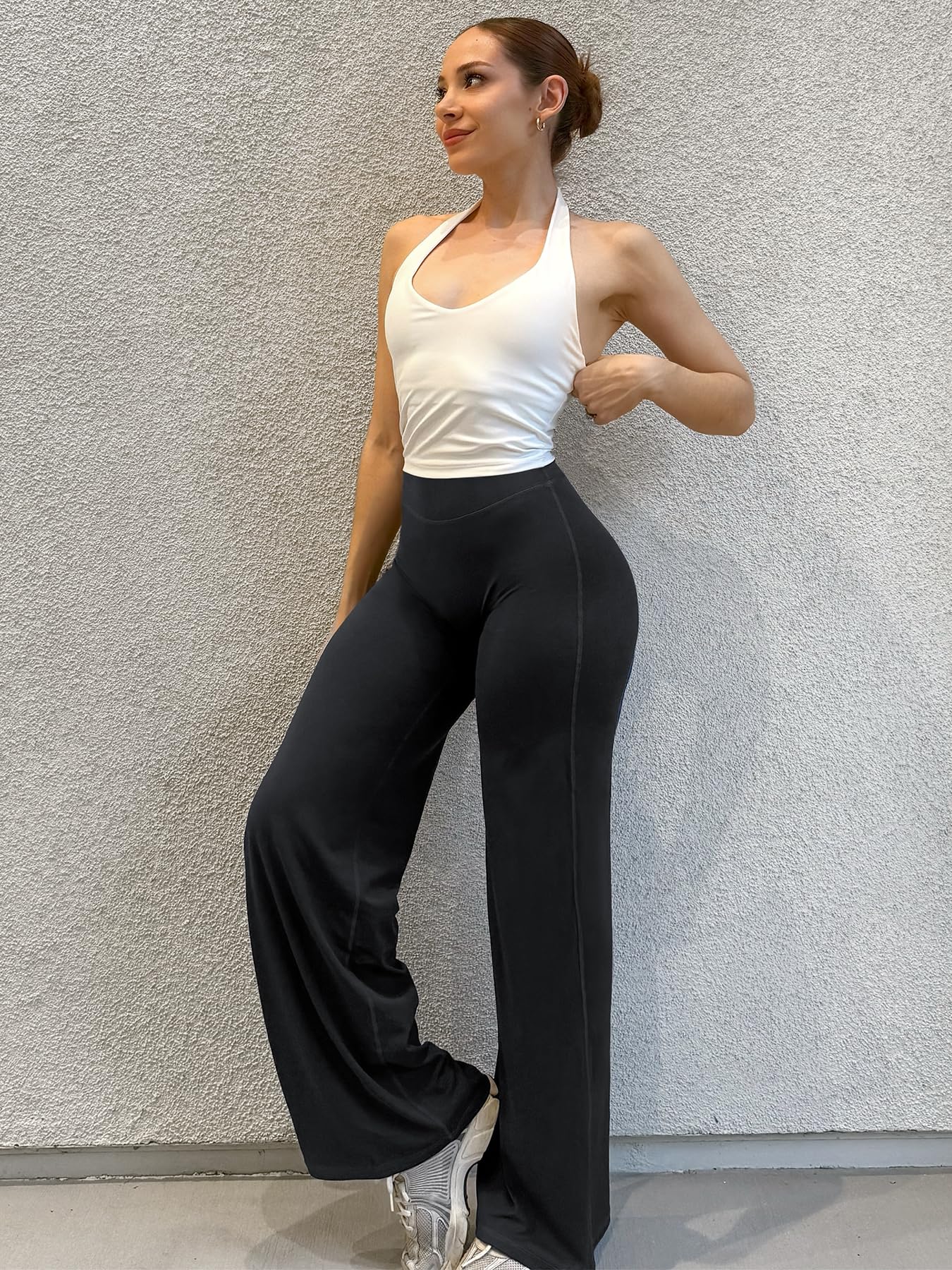 YEOREO Workout Leggings Womens No Front Seam Straight Leggings 33" High Waist Buttery Eddiy Gym Yoga Pants Black S