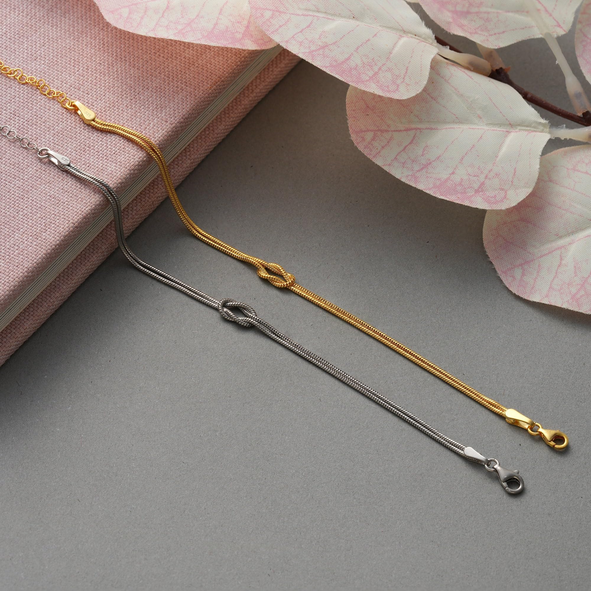 Matching Bracelets for Couples，Dainty Gold Love Knot Bracelet 14K Gold Plated Herringbone Chain Bracelet Relationship Jewelry Gifts for Best Friend(Gold&Silver)
