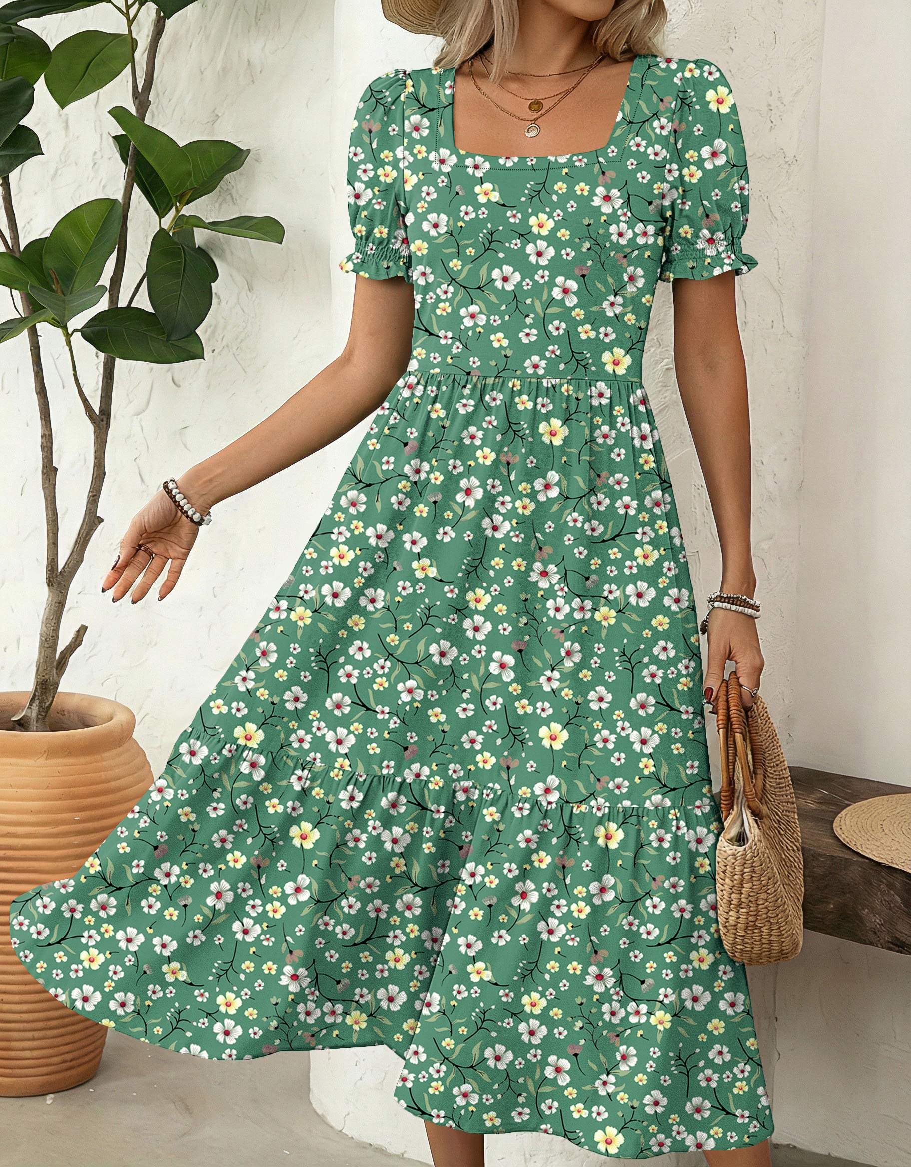 Zeagoo Plus Size Summer Dresses Short Sleeve Midi Dress Floral Sundresses for Beach Vacation Long Dress with Pockets Tiered Dresses XXL