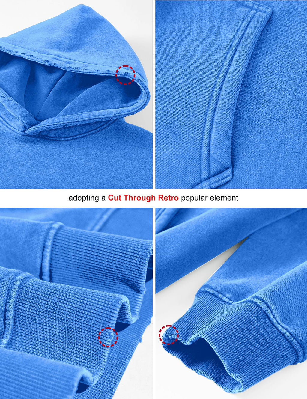 FAIABLE Mens Hoodies Oversized Unisex Acid Wash Hoodie Heavyweight Fleece Vintage Washed Distress Cotton Sweatshirt Men Women Couples Streetwear College Casual Fall Winter Autumn 2026 Bright Blue