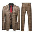 MOGU Suits for Men, 3-Piece Plaid Suit Set with Blazer, Vest and Pants for Wedding, Prom, Business (X-Large, Khaki)