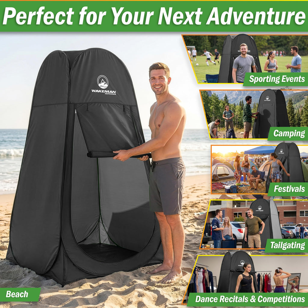Pop Up Pod - Privacy Shower Tent, Dressing Room, or Portable Toilet Stall with Carry Bag for Camping, Beach, or Tailgate by Wakeman Outdoors (Black)
