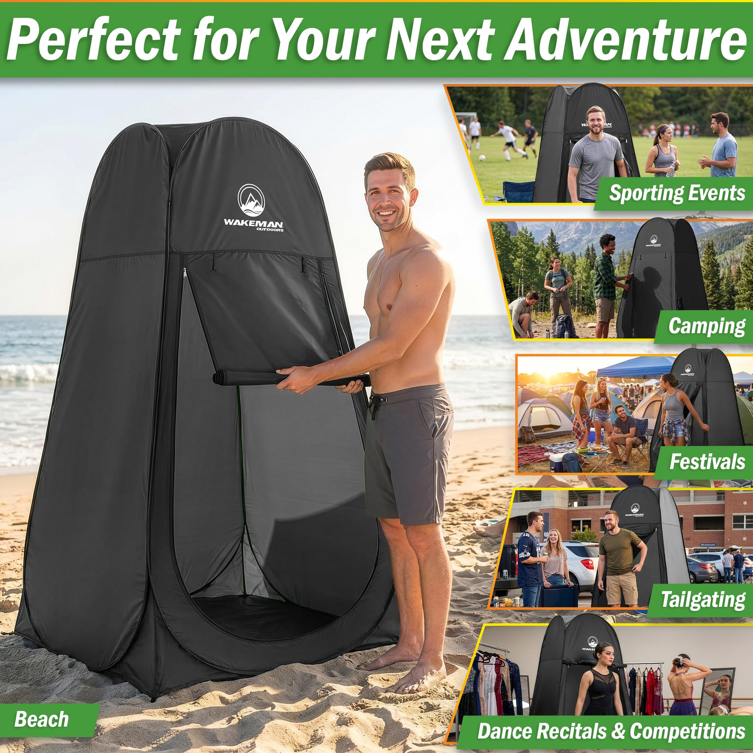 Pop Up Pod - Privacy Shower Tent, Dressing Room, or Portable Toilet Stall with Carry Bag for Camping, Beach, or Tailgate by Wakeman Outdoors (Black)