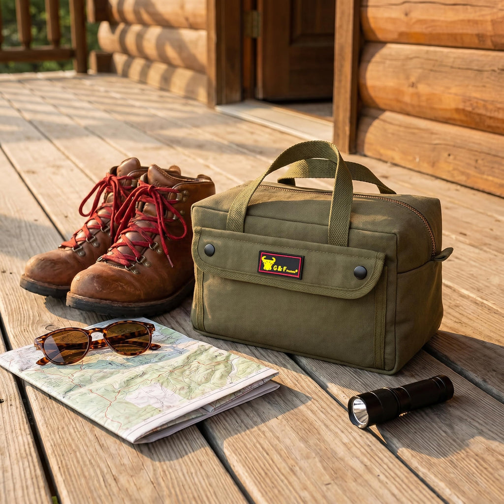 Waxed Canvas Duffle Bag, 11" Small Compact Travel & Tool Bag, Military Style Water-Resistant Canvas with Adjustable Shoulder Strap & Double Zipper, Gym/Overnight Carry Organizer, Olive Green