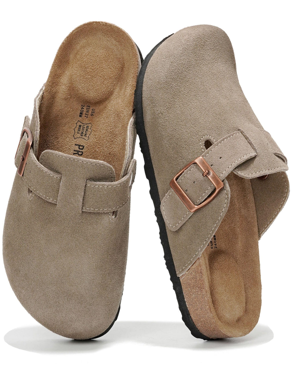 Project Cloud Genuine Leather Footbed Clogs for Women - Memory Foam Arch Support Slippers for Women - Trendy Slip-ons Women's Mules & Clogs Sandals (Benton,TaupeSuede, 5.5)