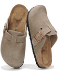 Project Cloud Genuine Leather Footbed Clogs for Women - Memory Foam Arch Support Slippers for Women - Trendy Slip-ons Women's Mules & Clogs Sandals (Benton,TaupeSuede, 5.5)
