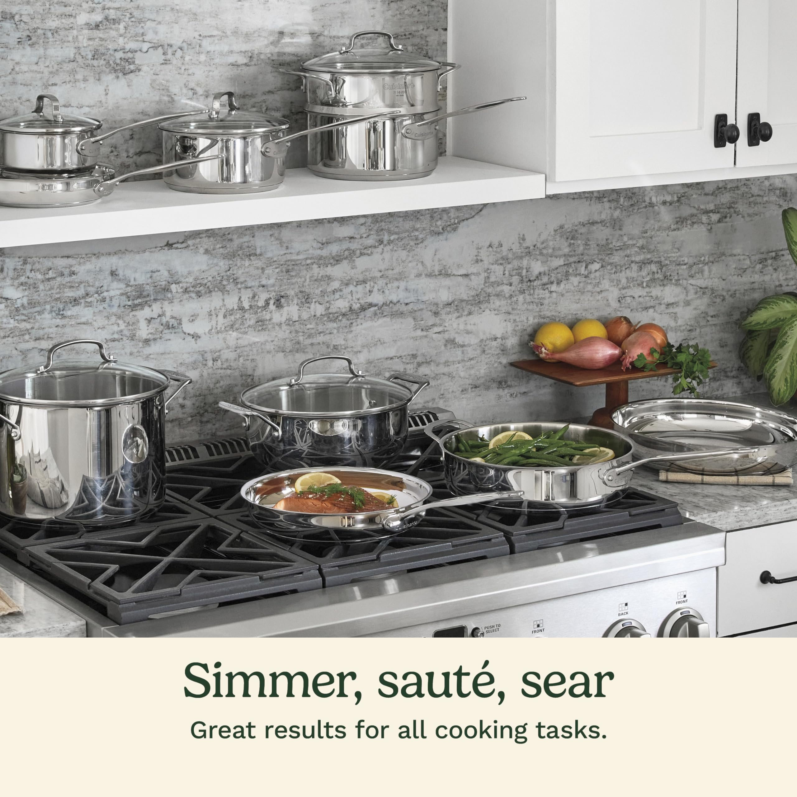 Cuisinart 17-Piece Stainless Steel Cookware Set, Chef's Classic Steel Collection with Pure Aluminum Core for Quick and Even Heat, Cool Grip Handles, Dishwasher Safe, 77-17N