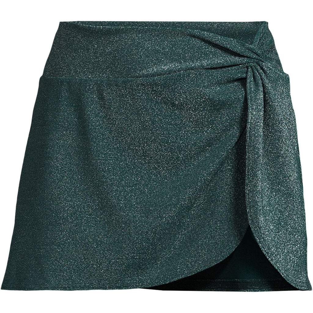 Lands' End Women's Chlorine Resistant Shine Twist Front Mini Swim Cover-up Skirt X-Small Deep Balsam Shine