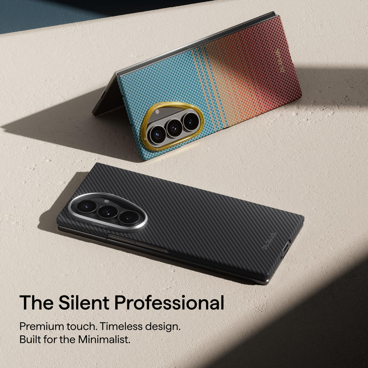 pitaka for Z Fold 8 Ultra Case, Caseless Feeling, Aramid, Black/Grey(Twill)