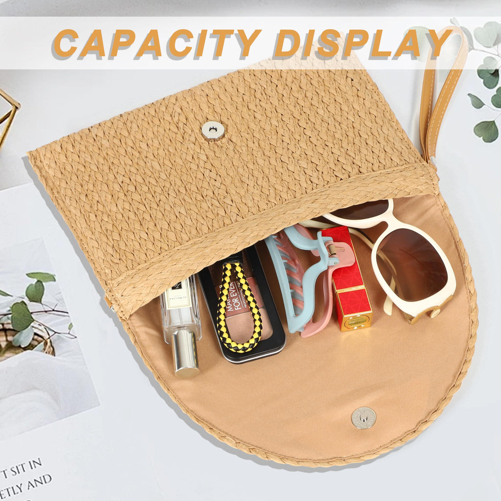 LA CARRIE Beach Bags Straw Purse for Women Shoulder Woven Clutch Envelope Crossbody Bag Handbags for Summer Vacation(Khaki 1)