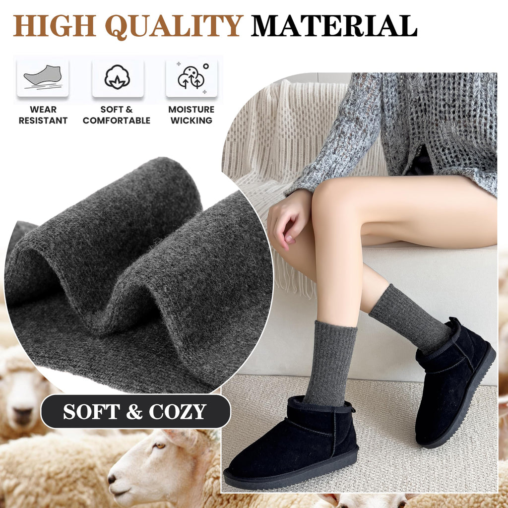 MOGGEI Womens Merino Wool Socks for Hiking Winter Warm Thick Thermal Crew Cozy Cabin Ladies Gift Comfy Boot Work Socks 5 Pairs(Dark Grey)