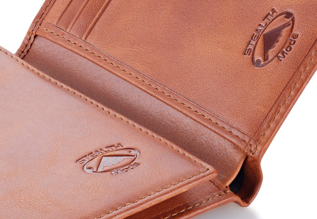 Stealth Mode Trifold RFID Blocking Leather Wallet for Men (Beige)