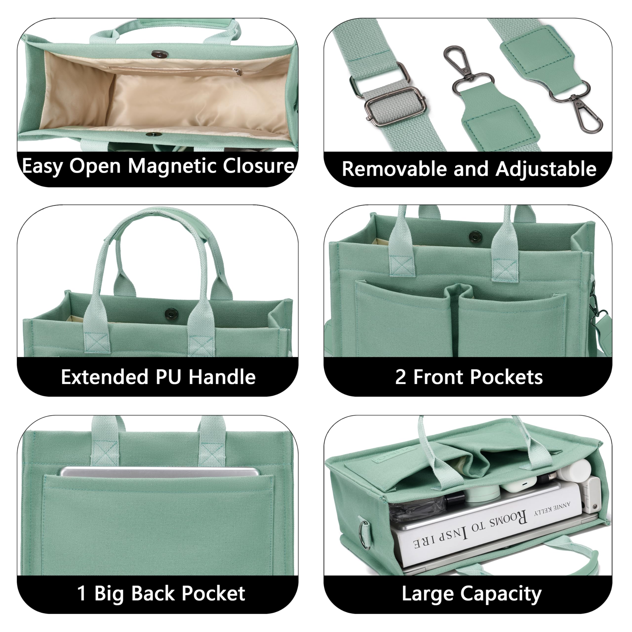 ZHMO Canvas Tote Bag for Women With Compartments and Pockets,Women's Bags Crossbody Bags Work Laptop Tote Bag Large Satchels Handbags Tote Purse Everyday Shoulder Bag for Travel Nurse Teacher Church