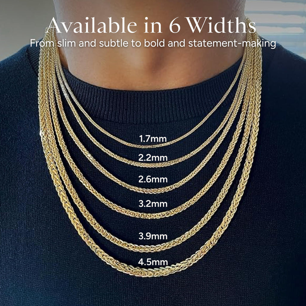 JEWELHEART 14K Gold Square Wheat Chain Necklace - 3.2mm Braided Yellow Gold Necklace For Men Foxtail Gold Chain Diamond Cut Real Gold Chain Pendant Necklace For Women with Lobster Clasp 24"