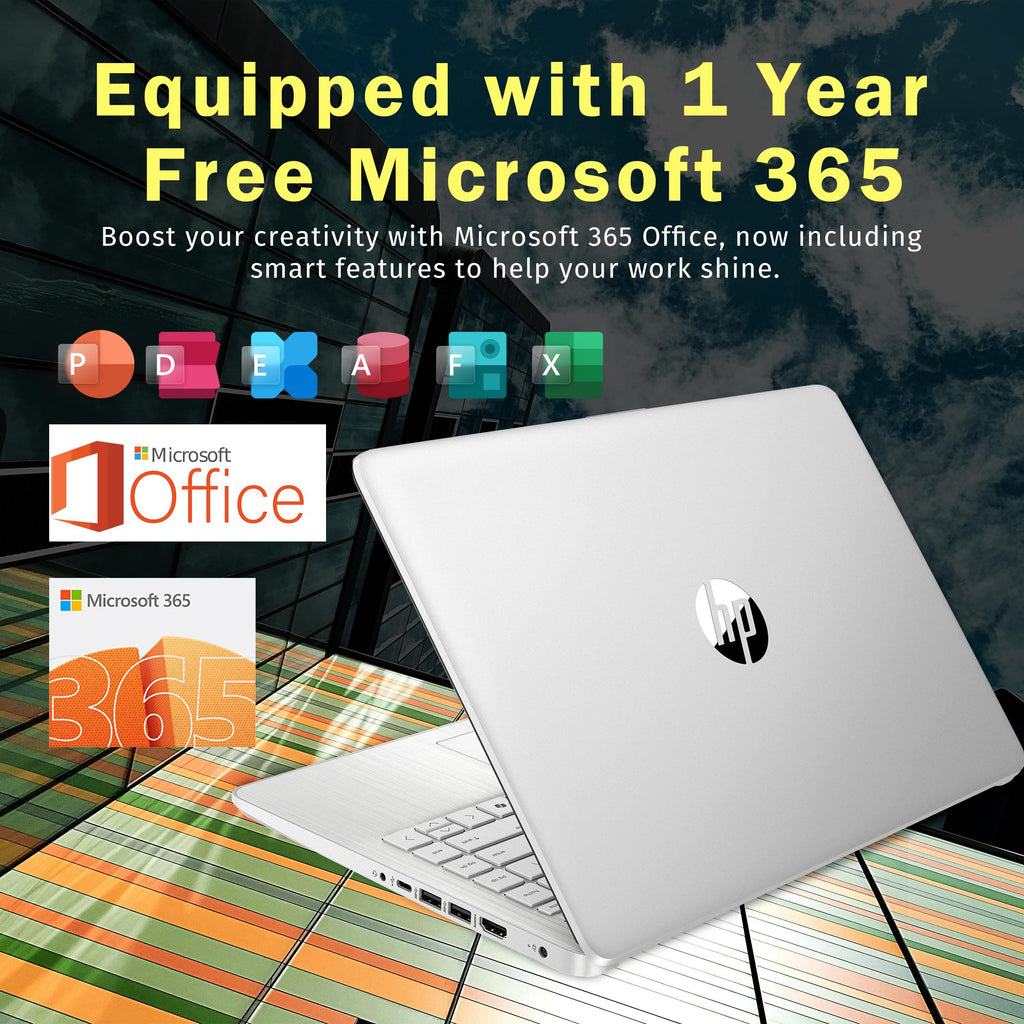 HP Stream 14" HD BrightView Laptop, Intel Celeron N150, 16GB RAM, 288GB Storage (128GB UFS + 160GB Docking Station Set), Intel UHD Graphics, 720p Webcam, Wi-Fi, 1 Year Office 365, Win 11 S, Silver