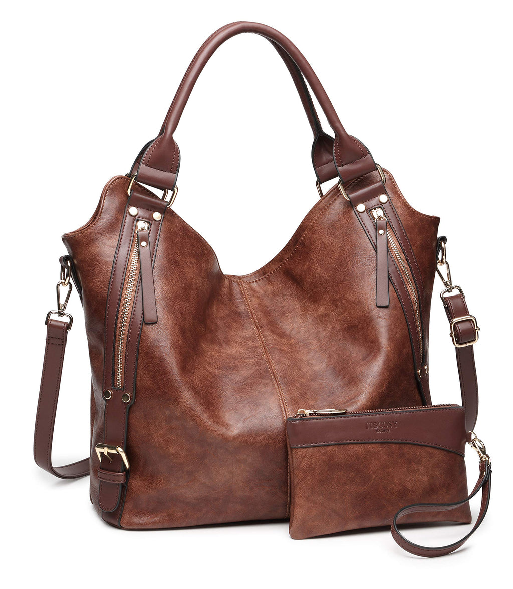 Women Tote Bag Handbags PU Leather Fashion Hobo Shoulder Bags with Adjustable Shoulder Strap (Brown, L)