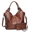 Women Tote Bag Handbags PU Leather Fashion Hobo Shoulder Bags with Adjustable Shoulder Strap (Brown, L)