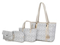 MKF Collection Tote Bag for Women, Shoulder Handbag & Wristlet Pouch Purse Top Handle Vegan Leather 4Pcs Set Pocketbook Marimar White by Mia k