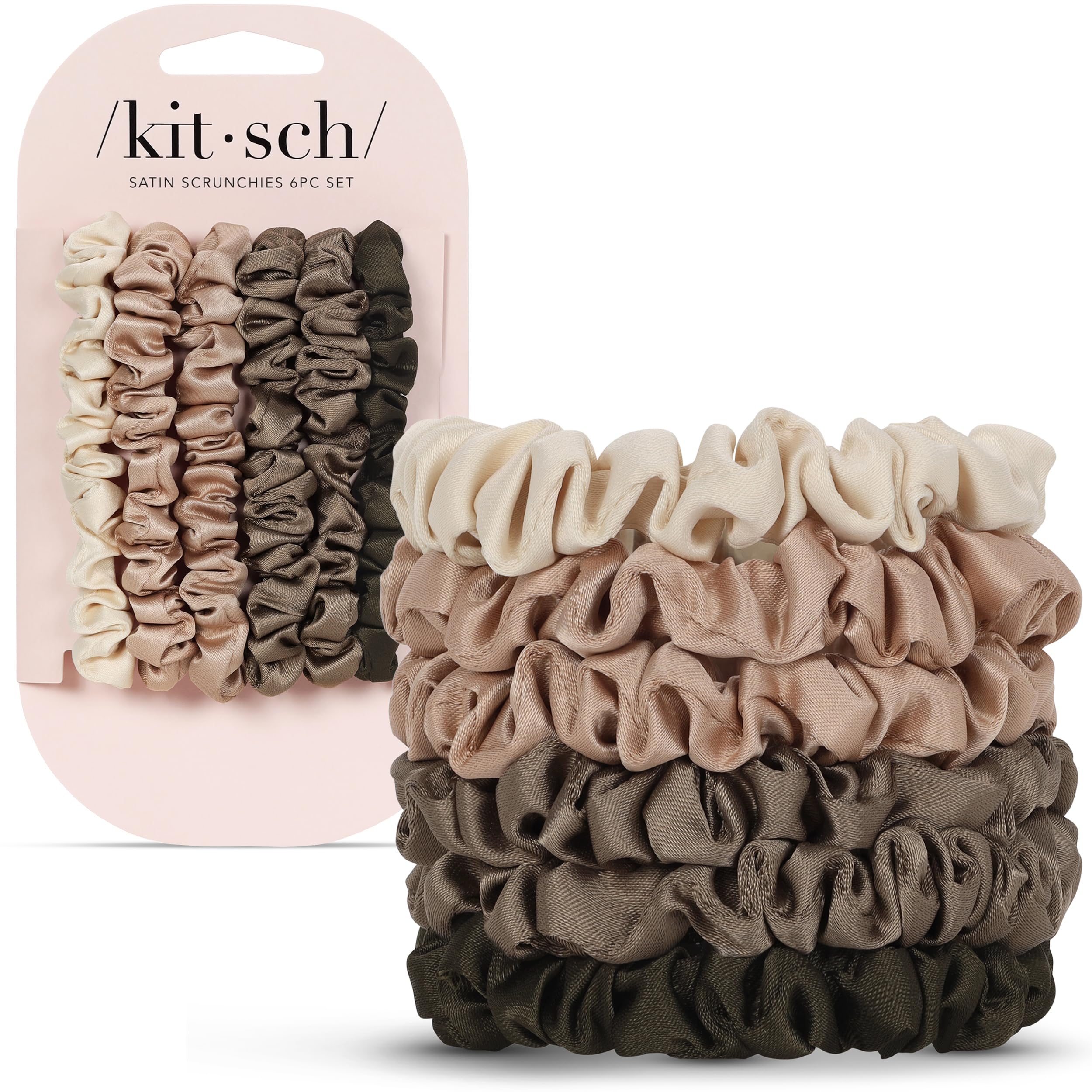 Kitsch Ultra-Petite Satin Scrunchies for Women - No Crease, Frizz-Free Sleep | Softer Than Silk Scrunchies Gentle On Hair Scrunchies for All Hair Types | Stylish Hair Accessories - Eucalyptus, 6pcs
