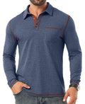 Sailwind Mens Long Sleeve Polo Shirts Cotton Fashion Casual Classic Collared Golf Shirts Navy Blue