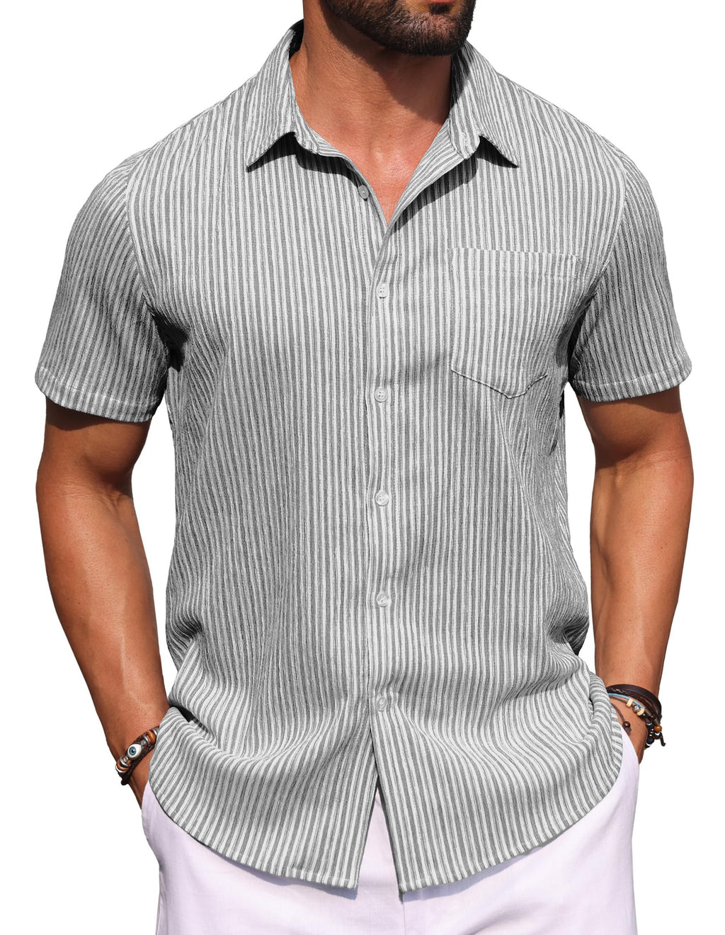 Sailwind Men's Casual Button Down Shirts Short Sleeve Striped Beach Summer Vacation Shirt with Pocket