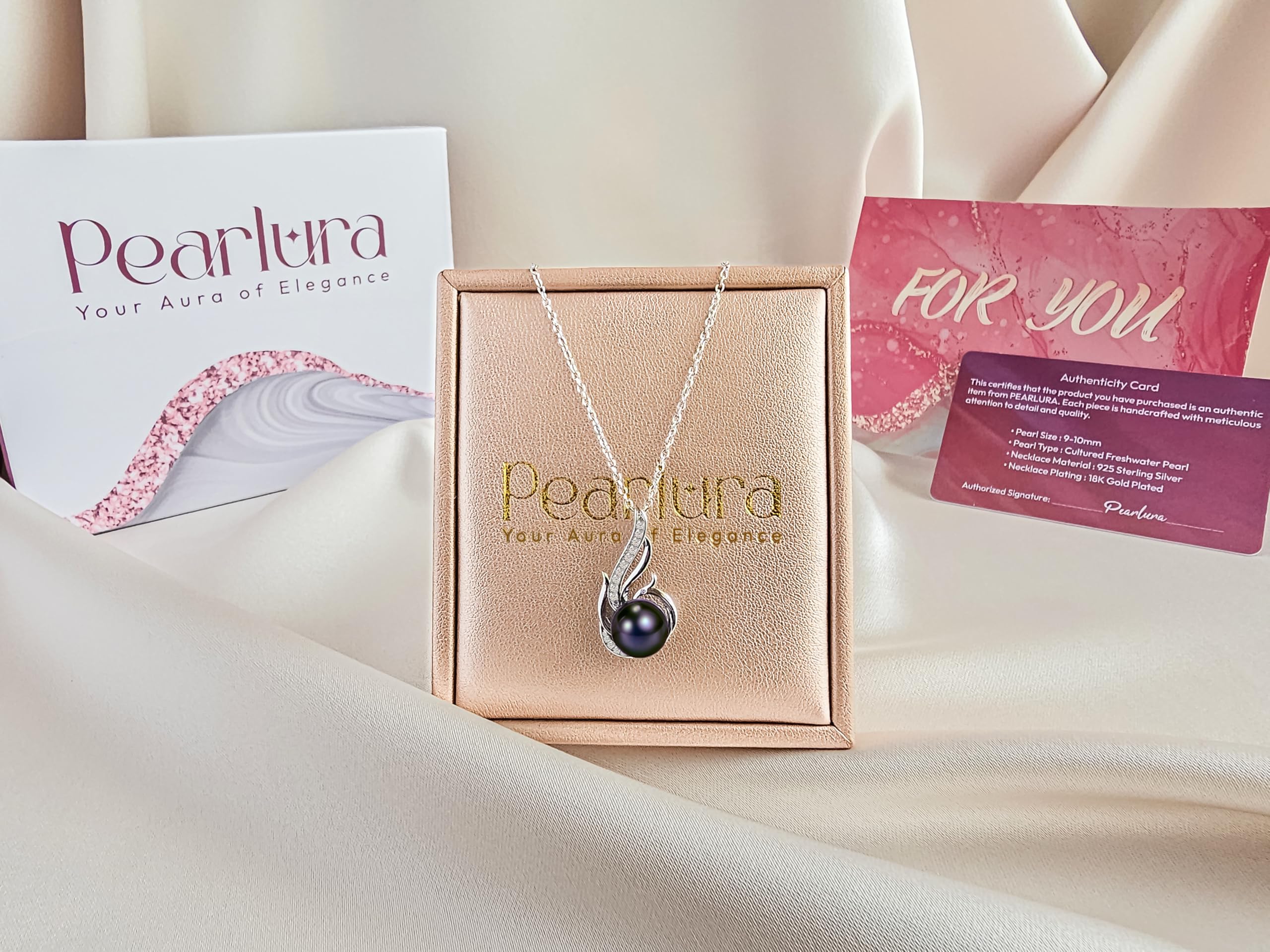 PEARLURA AAA+ 9mm Natural Black pearl necklace for women - Real pearl necklaces for women ( 925 sterling Silver)- Wedding anniversary's gift for wife - Luxury birthday gifts for woman - Birthday gift for wife