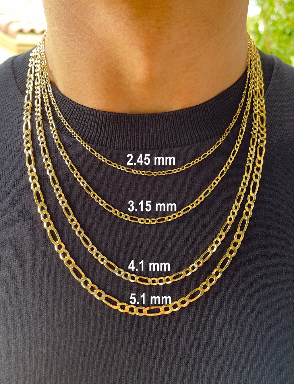 JEWELHEART 14K Real Gold Figaro Chain - 2.45mm Diamond Cut Cuban Link Figaro Necklace For Men - Dainty Yellow Gold Pendant Necklace For Women with Lobster Clasp 24"