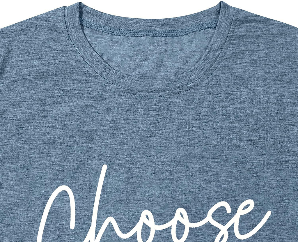 Graphic Tees for Women Choose Happy Letter Print Shirts Sunflower Women T Shirt Inspirational Short Sleeve Casual Tops Blue-XXL